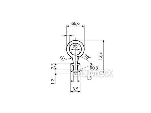 Geformtes Silikonprofil mit Loch, 12,3x6,6/3,5mm, 60°ShA, -60°C/+180°C, transparent, 